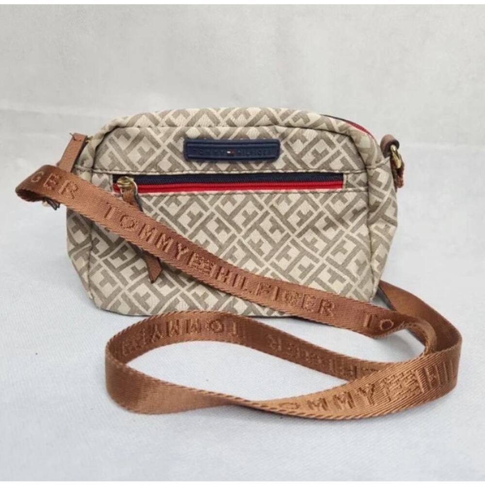 Tommy Hilfiger Crossbody Bag Purse Tan Brown Logo
